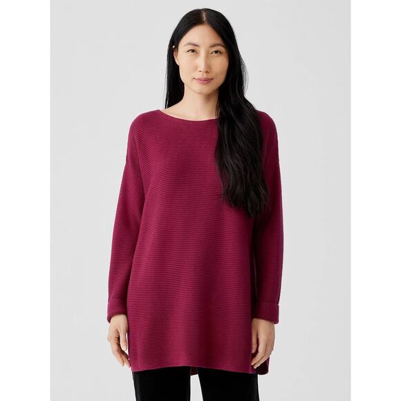 Eileen Fisher Fine Silk Cashmere Bateau Neck Maroon Tunic Sweater Red Wine M - Picture 1 of 12